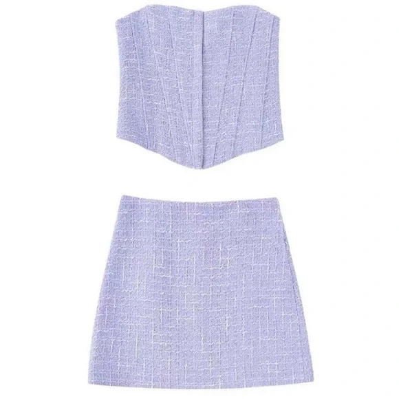 Zara Tweed Corset Top and Skirt in Lilac Color - Picture 5 of 10